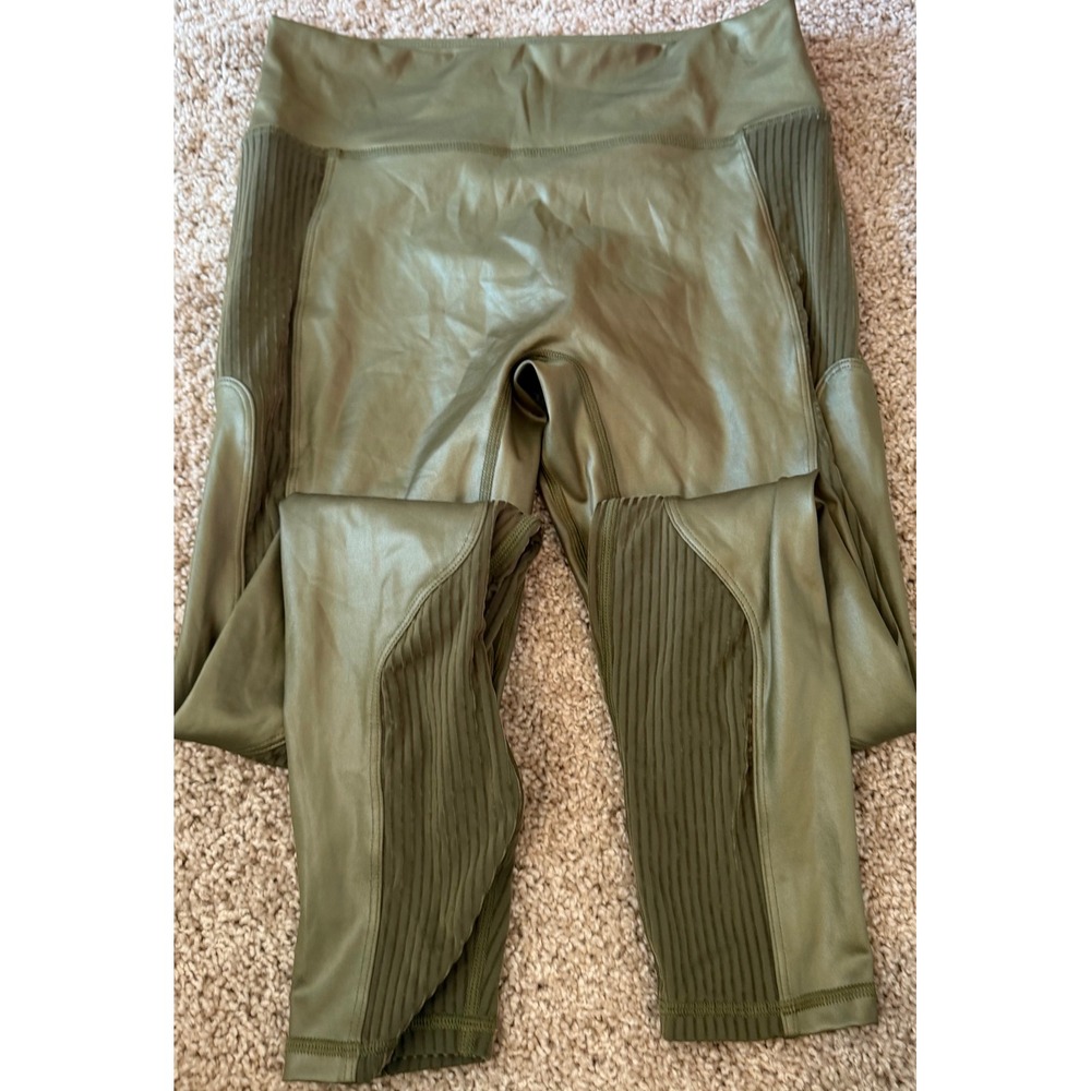 Fabletics Olive Green Metallic Moto Mesh High Waisted Leggings Size Small